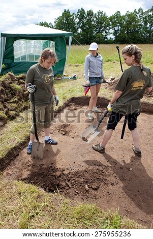 Kernave, Lithuania - July 5, 2009: Archaeologists are researching the diggings in archaeological site of the oldest lithuanian capital on 5 July, 2009 in Kernave, Lithuania.
