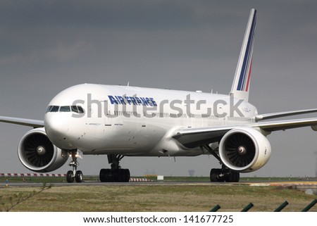 PARIS - MAY 29: Air France Boeing B777 taxis to take off on May 29, 2010 in Paris, France. Air France is rated top 10 biggest airlines in the world and top 3 biggest airlines in Europe