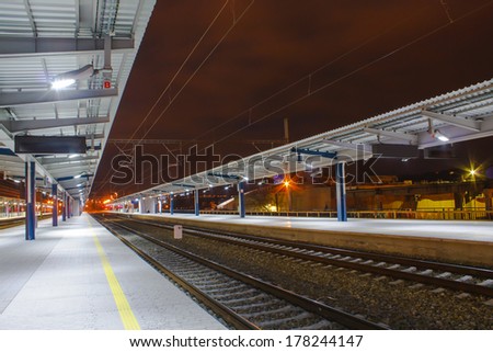 Empty railway station after reconstruction in night