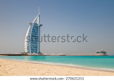 DUBAI, UAE - APRIL 1, 2015 : Burj Al Arab, One of the most famous landmark of United Arab Emirates. Picture taken during sunny day on April 1, 2015.