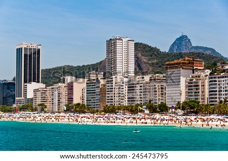 Copacabana Beach View with Mountains and Luxury Residential and Hotel Buildings