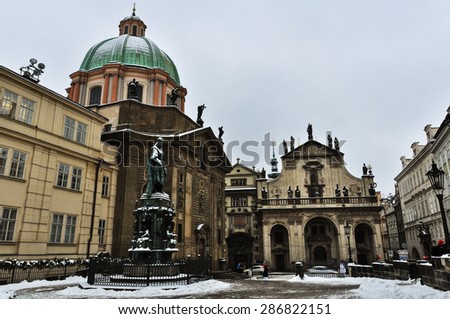 PRAGUE, CZECH REPUBLIC - 15 JANUARY 2013: Saint Francis of Assisi Church and Christ Church of the Jesuit Order.