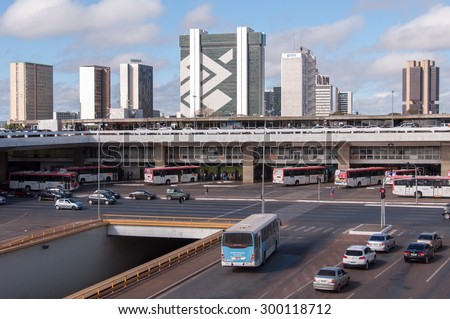 BRASILIA, BRAZIL - JUNE 6, 2015: Central Bus Station of Brasilia. It is the main hub of urban buses, some running within Brasilia, others connecting Brasilia to satellite cities.