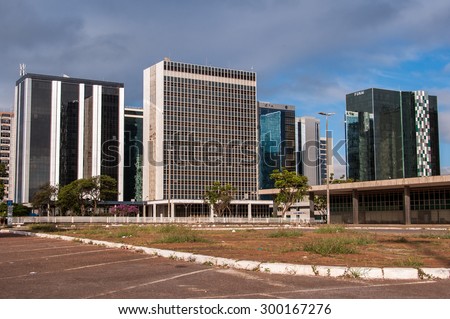 BRASILIA, BRAZIL - JUNE 6. 2015: Buildings of South Banking Sector. All the buildings of the complex are own by national banks of Brazil.