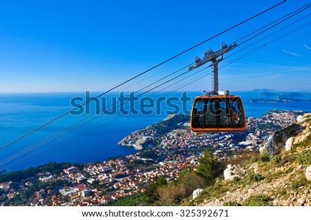 Cable Car Moving down from the Hill to Dubrovnik city center