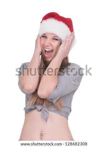 Christmas woman shouting out for special offer