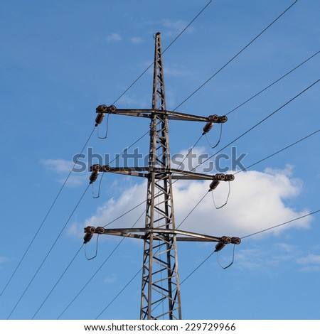 Electric power line steel pylons, electricity distribution network