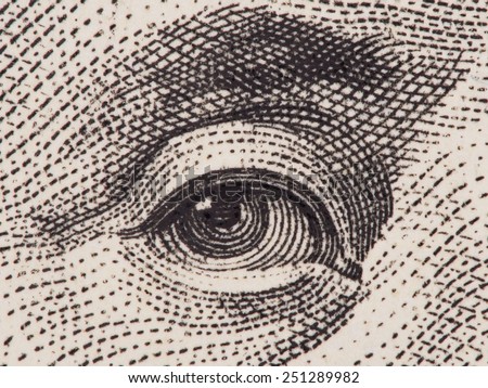 Benjamin Franklin eye super macro closeup on us one hundred dollar bill, USA founding father, united states money