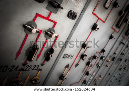 old industrial electronics switch cupboard in a firm