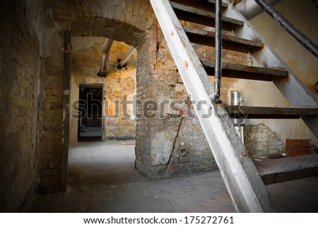 an old iron stair in a desolate factory