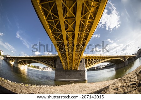 One of Budapest on the Danube bridge, view from below