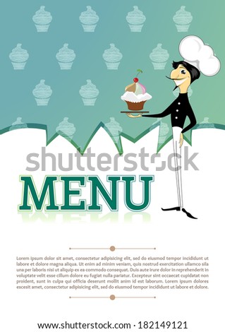Chef menu cover template food drinks human green turquoise 01 vector