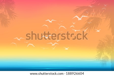 sea ocean seagulls palms holidays horizontal landscape vector version