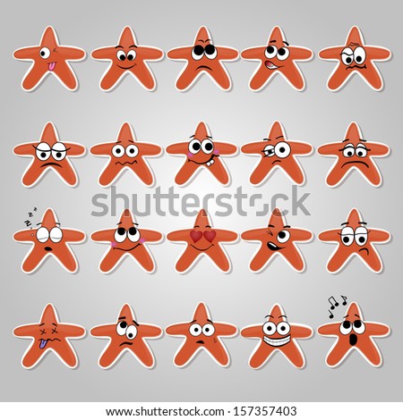 A set of vector stars with hilarious and sad emotions