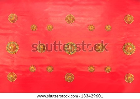 buddha temple ceiling decoration, Golden on red
