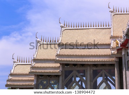 gable apex and naka decoration on top of roof temple, Nonkhum temple, Nakhonrachasima, Thailand