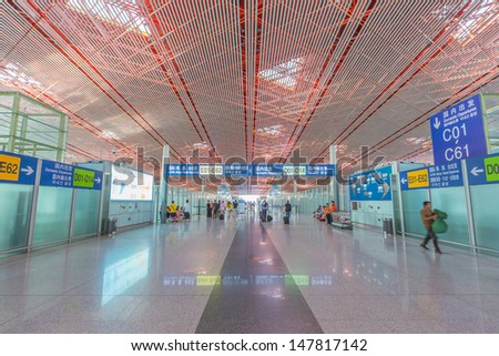 BEIJING- JULY 5, Air Main corridor of Beijing airport on July 5, 13 in Beijing . The airport has registered 488,495 annually aircraft movements and ranked 10th in the world.