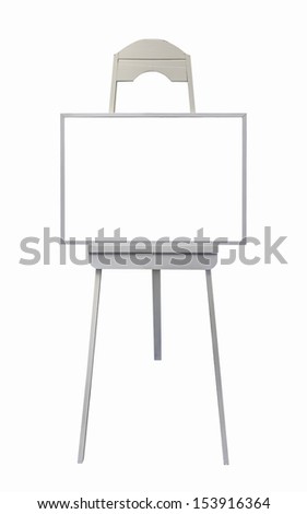 three legs white wooden information board isolated on white with clipping path