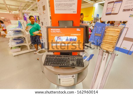 BANGKOK - OCTOBER 23: Computer information for customers of IKEA Bangkok Store on October 23, 2013 in Mega Bangna, Bangkok. Founded in Sweden in 1943, Ikea is the world\'s largest furniture retailer.