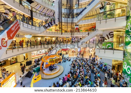 BANGKOK - JUN 29: People shop at Central World on Jun 29, 14 in Bangkok. It is a shopping plaza and complex which is the sixth largest shopping complex in the world, owned by Central Pattana.