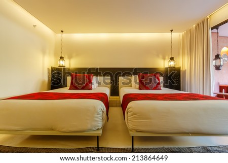 HUA HIN, THAILAND - MAY 23: Room interior of Marrakech Hotel on May 23, 14 in Hua Hin. The design of the hotel was Inspired by rich and colorful culture of Morocco\'s Marrakech or \