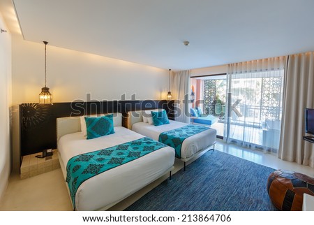 HUA HIN, THAILAND - MAY 23: Room interior of Marrakech Hotel on May 23, 14 in Hua Hin. The design of the hotel was Inspired by rich and colorful culture of Morocco's Marrakech or 