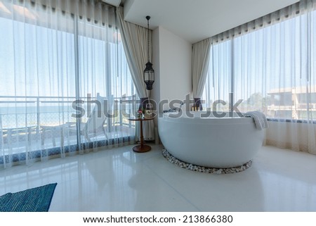 HUA HIN, THAILAND - MAY 23: In room bathtub of Marrakech Hotel on May 23, 14 in Hua Hin. The design of the hotel was Inspired by rich and colorful culture of Morocco\'s Marrakech or \