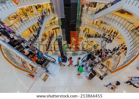 BANGKOK - JUN 29: People shop at Central World on Jun 29, 14 in Bangkok. It is a shopping plaza and complex which is the sixth largest shopping complex in the world, owned by Central Pattana.