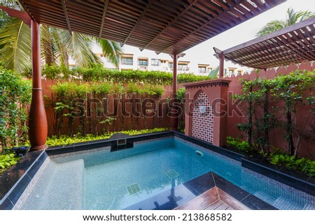HUA HIN, THAILAND - MAY 23: Private pool of Marrakech Hotel on May 23, 14 in Hua Hin. The design of the hotel was Inspired by rich and colorful culture of Morocco\'s Marrakech or \
