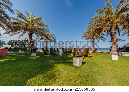 HUA HIN, THAILAND - MAY 23: Chair beach at Marrakech Hotel on May 23, 14 in Hua Hin. The design of the hotel was Inspired by rich and colorful culture of Morocco\'s Marrakech or \