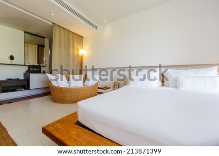 HUA HIN, THAILAND - MAY 23: Room interior of Putahracsa Hua Hin Hotel on May 23, 14. It is a new luxury hotel in Hua Hin, the design of the space, 59 units ranging from standard rooms to pool villas.