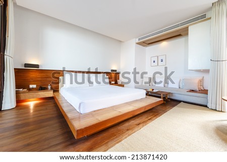 HUA HIN, THAILAND - MAY 23: Room interior of Putahracsa Hua Hin Hotel on May 23, 14. It is a new luxury hotel in Hua Hin, the design of the space, 59 units ranging from standard rooms to pool villas.