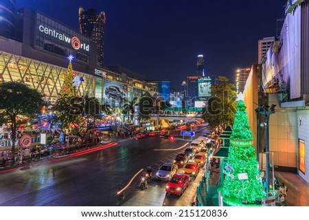 BANGKOK-DEC 30: Central World Shopping Center on Dec 30, 2013. It is a shopping plaza and complex in Bangkok which is the sixth largest shopping complex in the world