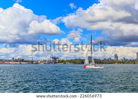 SYDNEY - MAY 11: yacht sails on May 11, 2014 in Sydney. It is a popular sport and recreation for Australian in Sydney.
