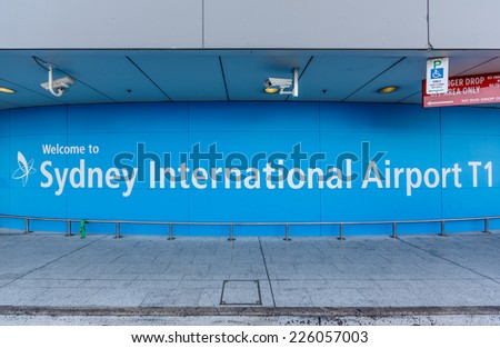 SYDNEY- MAY 17 : Welcome board at Sydney (Kingsford Smith) Airport, Sydney, Australia on May 17, 2014. It is the only major airport serving Sydney, and is a primary hub for Qantas.
