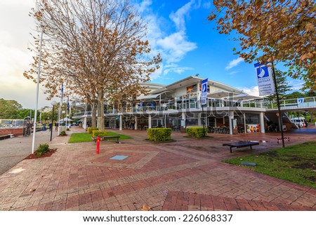 NELSON BAY, AUSTRALIA - MAY 8 : Shopping malls at Nelson Bay, Australia on May 8, 2014. Nelson Bay is a suburb of the Port Stephens local government area in the Hunter Region of NSW, Australia.