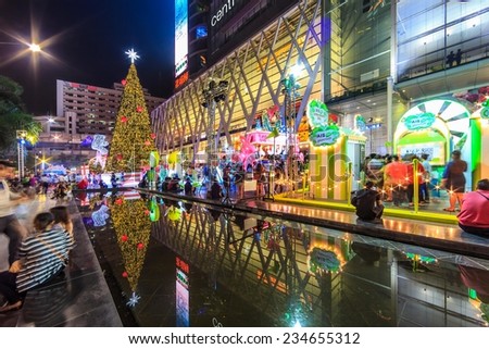 BANGKOK-DEC 30: People cerebrate New year at Central World Shopping Center on Dec 30, 2013. It is a shopping plaza and complex in Bangkok which is the sixth largest shopping complex in the world.