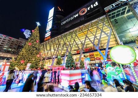 BANGKOK-DEC 30: People cerebrate New year at Central World Shopping Center on Dec 30, 2013. It is a shopping plaza and complex in Bangkok which is the sixth largest shopping complex in the world.