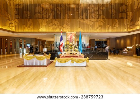 BANGKOK - AUG 11: Lobby of Centara Grand Hotel on Aug 11, 2014 in Bangkok. It was first opened in 1982, later managed by the new founded hotel management group, Central Hotel & Resorts.
