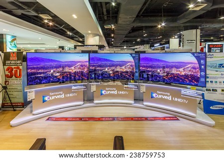 BANGKOK - NOV 15: Samsung TV display at The Mall Ngamwongwan on Nov 15, 2014 in Bangkok. Samsung is a South Korean multinational conglomerate company headquartered in Samsung Town, Seoul.