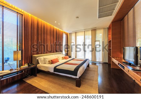 KHAO YAI, THAILAND - DEC 26: Guess room interior of Muti Maya Forest Pool Villa on Dec 26, 2014 in Khao Yai, Thailand. ItÃ?Â¢??s 7th most romantic resort of the world, reported by Reuters.