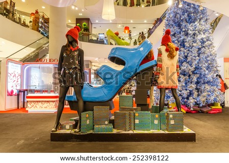 BANGKOK-JAN 2: Fashion display at Central World Shopping Center on Jan 2, 2015. It is a shopping plaza and complex in Bangkok which is the sixth largest shopping complex in the world.