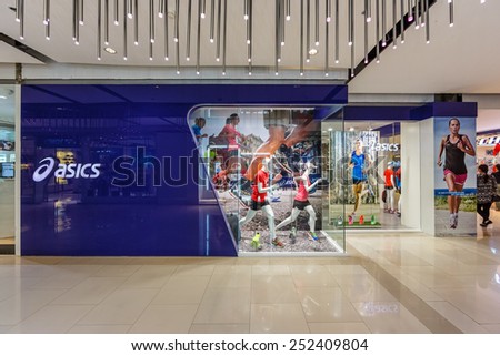 BANGKOK-JAN 2: Asics shop at Central World Shopping Center on Jan 2, 2015. It is a shopping plaza and complex in Bangkok which is the sixth largest shopping complex in the world.
