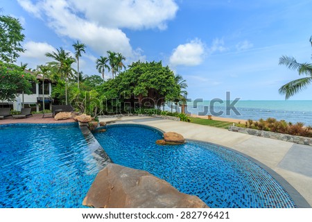 PATTAYA, THAILAND - MAY 24 : Swimming pool of Sea Sand Sun Hotel on May 24, 2015. The hotel consist of 60 boutique-style masterpiece Villas and Rooms, finest collection of Villa in the Pattaya.