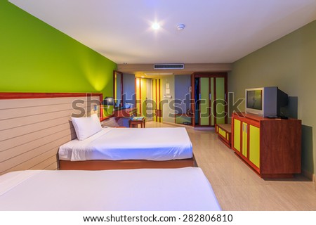 CHA-AM, THAILAND - MAY 20 : Guest room of Long Beach Hotel on May 20, 2015 in Cha-am, Thailand. The hotel consist of 193 rooms and suites, viewing mountain, pool or sea views.