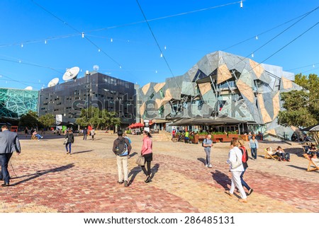 MELBOURNE, AUSTRALIA - MAR 20: Federation Square on Mar 20, 2015 in Melbourne. It is a mixed-use development in the inner city of Melbourne, covering an area of 3.2 hectares.