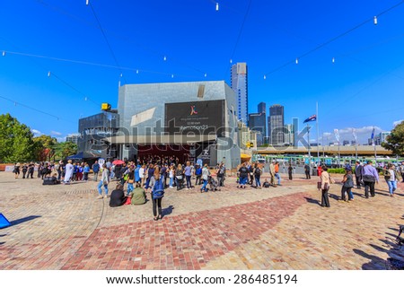 MELBOURNE, AUSTRALIA - MAR 20: Federation Square on Mar 20, 2015 in Melbourne. It is a mixed-use development in the inner city of Melbourne, covering an area of 3.2 hectares.