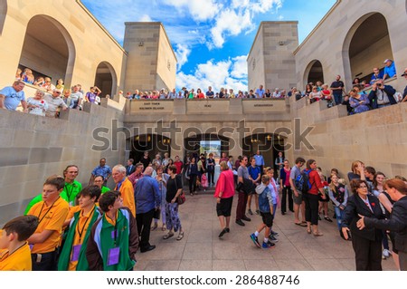 CANBERRA, AUSTRALIA - MAR 25: People attain Last Post Ceremony at Australian War Memorial on Mar 25, 2015 in Canberra. The ceremony conduct at the end of each day, commencing at 4.55 pm AEST.