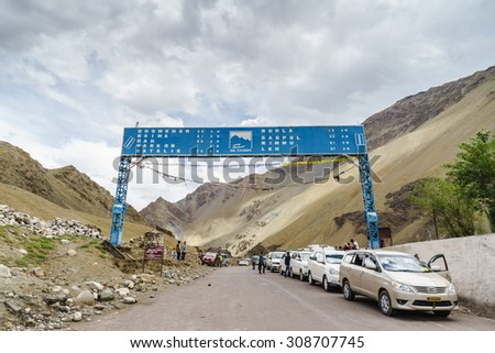 LEH, LADAKH, INDIA - AUG 5: Check point at Nurla on Aug 5, 2015 in Leh, Ladakh, India.