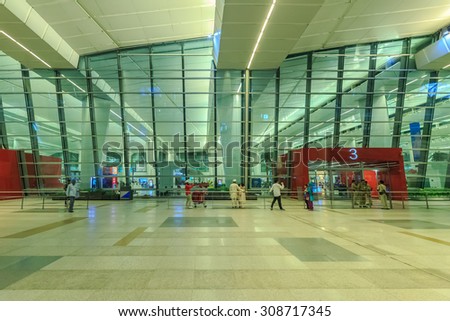 NEW DELHI - AUG 5: Indira Gandhi International Airport on Aug 5, 2015 in New Delhi. The airport is the busiest airport in the country since 2009.